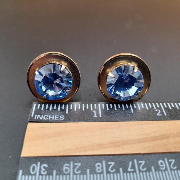 Vintage Light Blue Rhinestone Cuff Links - Picture 2 of 10